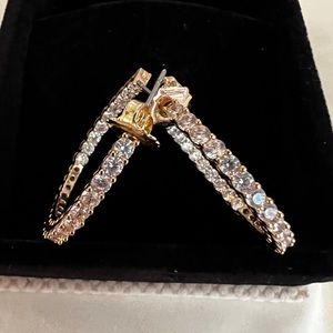 Gold color hoop earrings with in and out CZ